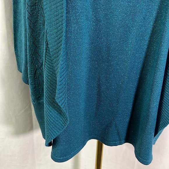 NWT Karen Scott Teal Rhinestone Embellished Glittery Twofer Cardigan - Picture 8 of 16